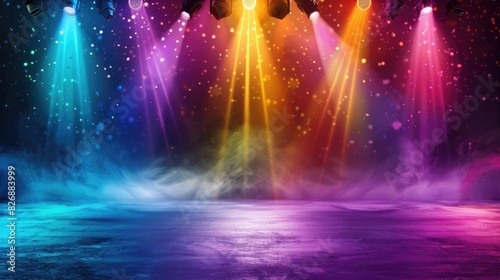 Stage lights creating a colorful backdrop for a theatrical production or dance performance