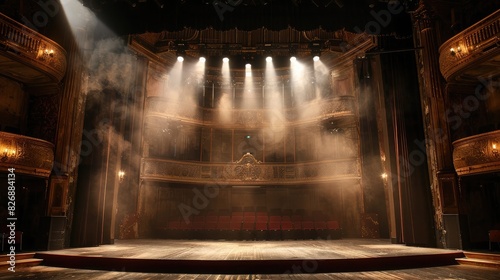 Stage lights creating a moody, atmospheric effect for a dramatic theater production photo
