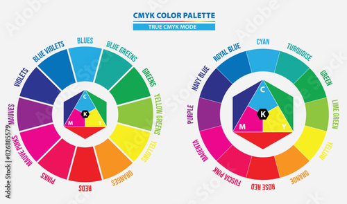 Set of name color in cmyk palette diagram, isolated. 3D Illustration