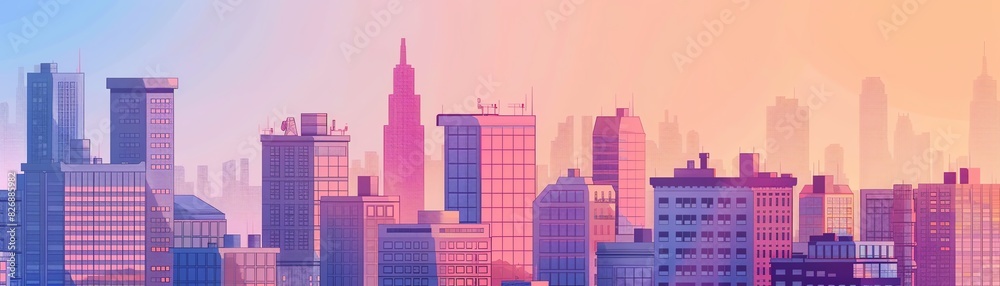Fototapeta premium Citypop style flat design top view 80s theme animation Monochromatic Color Scheme