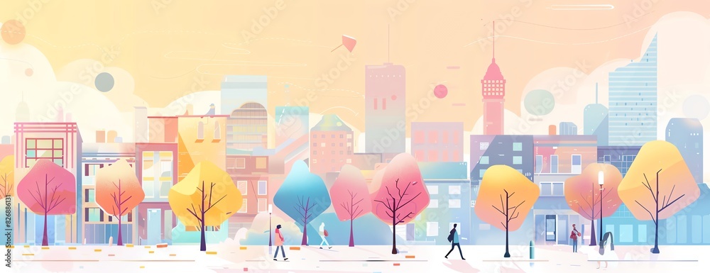 Citypop style flat design side view music theme water color colored pastel Citypop style flat design side view music theme water color colored pastel