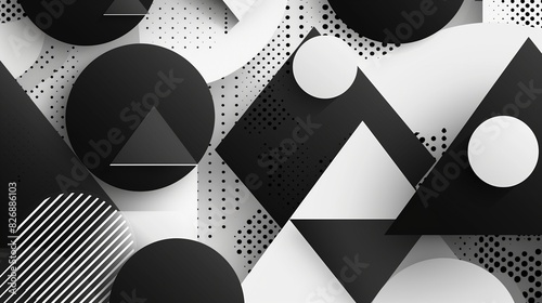 Overlapping monochrome triangles and circles modern abstract background. Vector illustration.