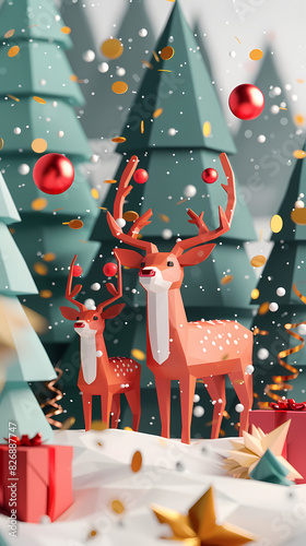 Low poly 3D image of happy new year, christmas winter festive composition. colorful christmas background vector illustration