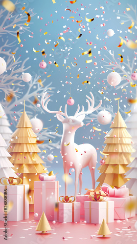 Low poly 3D image of happy new year, christmas winter festive composition. colorful christmas background vector illustration