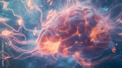 Surreal illustration of a glowing brain, with neural connections vividly depicted against a dark, cosmic background.