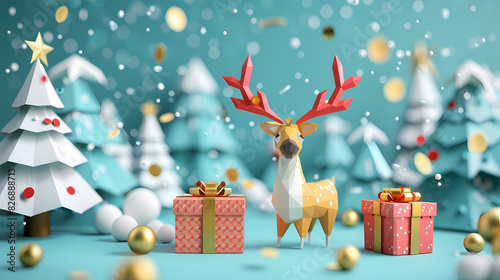 Low poly 3D image of happy new year, christmas winter festive composition. colorful christmas background with vector illustration