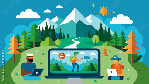 A tour through a virtual national park promoting responsible outdoor recreation and the preservation of natural habitats.. Vector illustration