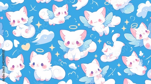 Cute illustration of a kitten, copy space, space for text, Generative AI,子猫の可愛いイラスト、コピースペース,テキスト用スペース,Generative AI,