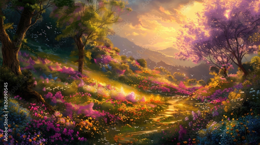 Picturesque Mountain Landscape in Full Bloom
