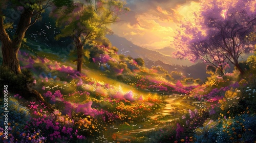 Picturesque Mountain Landscape in Full Bloom 