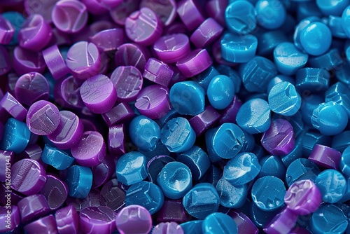 Close-up view of vibrant blue and purple nuclear fuel pellets