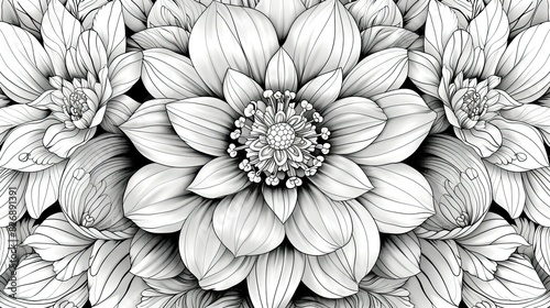create a coloring book page for grown ups using a beautiful mandala design, black and white, no gray areas, simple vectored art,  photo