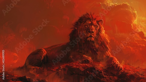 King of the Jungle in a Dramatic Landscape Painting 