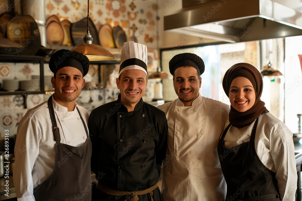 Algeria professional service staff, salesperson and cook in modern restaurant.
Algeria professional service staff, salesperson and cook in modern restaurant.