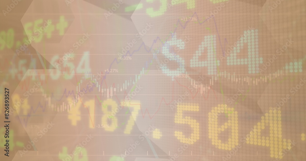 Fototapeta premium Image of financial data processing over dark background