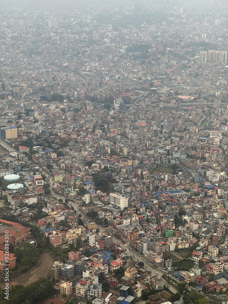 Fototapeta premium Aerial detail of Kathmandu, Nepal from an aeroplane
