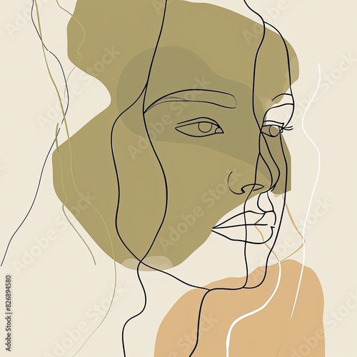 Comic Style Fine Line Art: Minimalist Olive and Beige Drawing, Clean Design with Simple Details