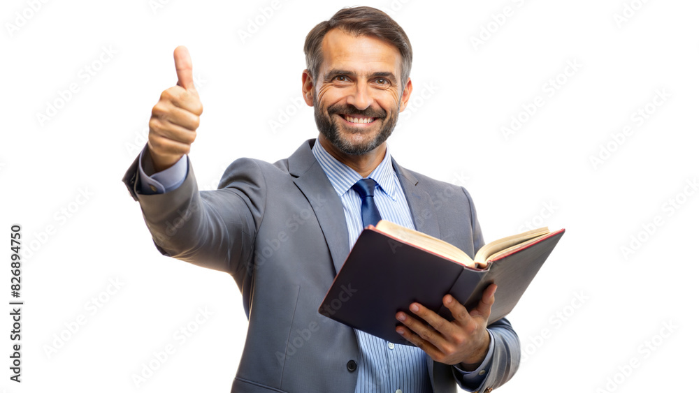 Thumbs Up Teacher – Educational Portrait: A teacher holding a book and giving a thumbs up, isolated on a white background.
Thumbs Up Teacher – Educational Portrait: A teacher holding a book and giving a thumbs up, isolated on a white background.