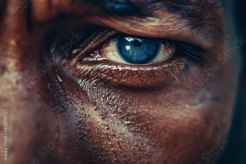 Capture the raw emotion and pain of depression with this detailed close-up of tear-filled eyes. A powerful image conveying sadness and deep emotional distress.