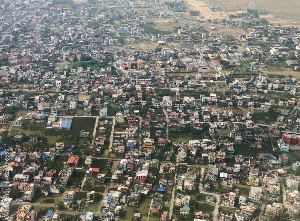 Aerial detail of Kathmandu, Nepal from an aeroplane Aerial detail of Kathmandu, Nepal from an aeroplane