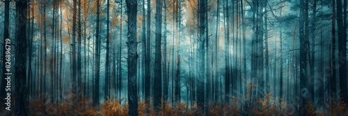 Realistic photography of coniferous forest. Abstract background of a northern forest photo