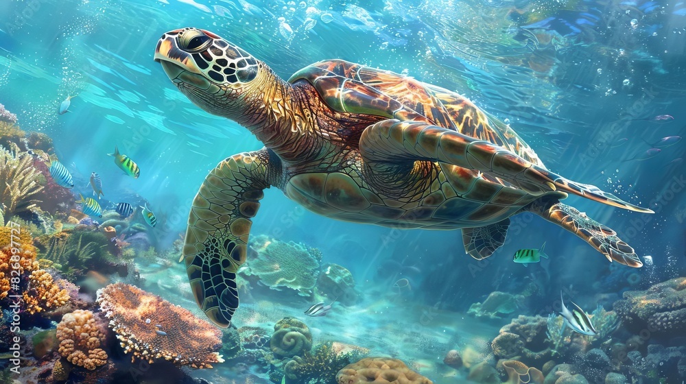 Fototapeta premium Turtle swimming in a protected marine area