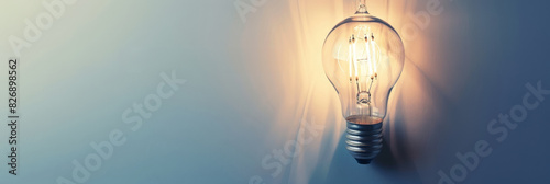 Single light bulb against a shadowy wall - A clear light bulb turned off with a subtle shadow on the wall symbolizes potential and waiting to be ignited ideas