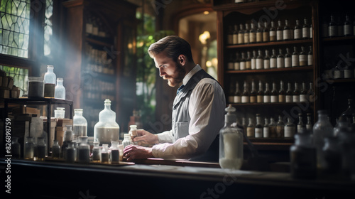 Bartender pouring drinks in a busy bar with smiling people and a lively atmosphere