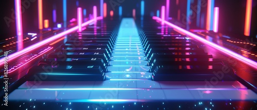 A vibrant 3D keyboard with neonlit keys