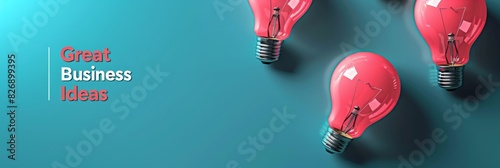 Pink light bulbs with Great Business Ideas text - Multiple pink light bulbs with text convey a theme of vibrant creativity and business concepts photo