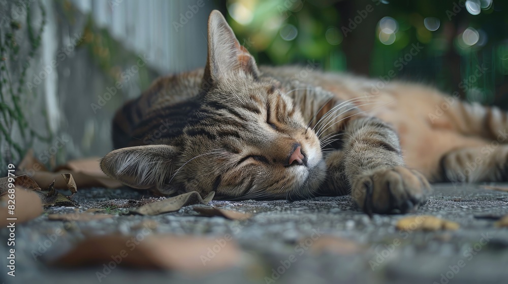 Naklejka premium The feline rests on the ground