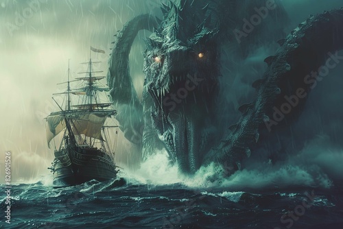sea monster devouring a ship
