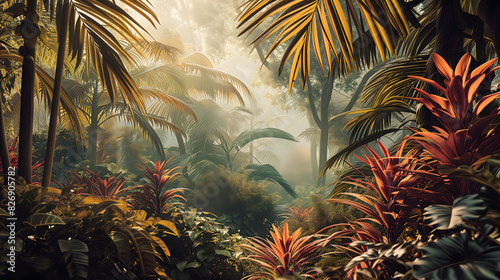 Tropical Sunset Beach with Palm Trees in Silhouette