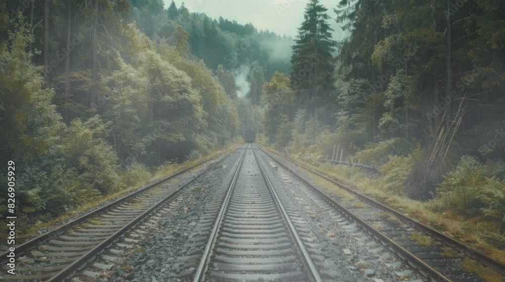 forest view on the train track . seamless looping time-lapse virtual video Animation Background.