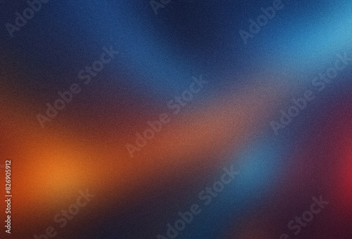 Grainy gradient background orange blue black vibrant abstract glowing color wave black dark backdrop, noise texture banner poster header design