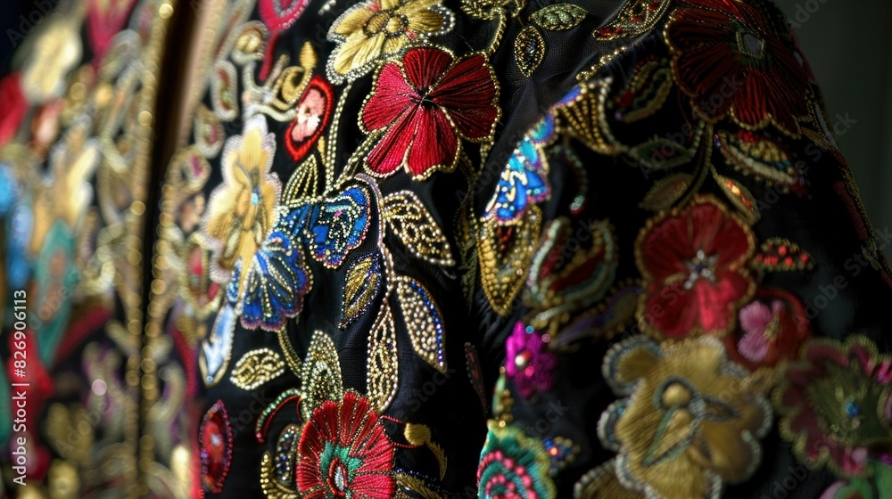 Exquisite Floral Embroidered Jacket with Vibrant Colors and Intricate Gold Detailing for Fashion and Beauty Enthusiasts