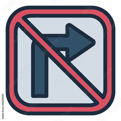 No Turn Right Traffic Sign Icon
