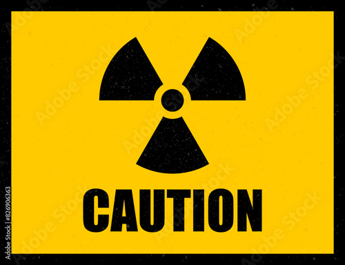 Ionizing radiation hazard symbol with texture. Caution sign black and yellow. Radiation hazard sign