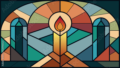 A stained glass installation featuring a mix of warm and cool tones representing the balance of light and dark in life and the importance of hope in. Vector illustration