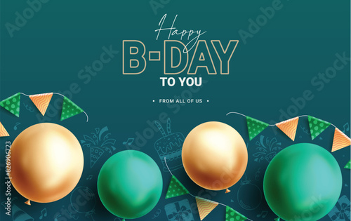Birthday vector background design. Happy bday greeting card with yellow and green balloons party elements in elegant simple background. Vector illustration birthday greeting template.
