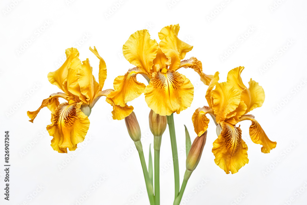 Fototapeta premium Yellow Iris Flowers on White Background