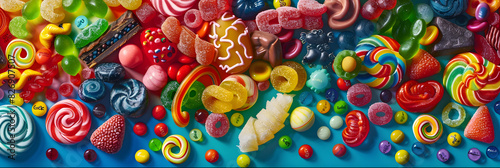 Colorful and Playful Assortment of Various Candies on a Bright Background Evoking Joy and Nostalgia photo