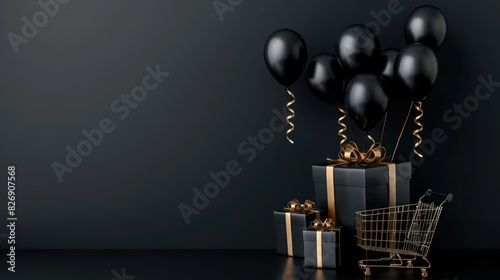 Birthday Cake with Black Balloons