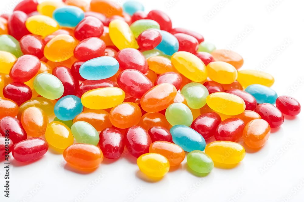 A pile of colorful jelly beans on a white background. A pile of colorful jelly beans on a white background.
