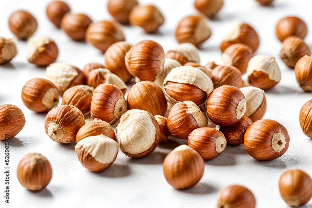 Close Up of Hazelnuts on White Background Close Up of Hazelnuts on White Background