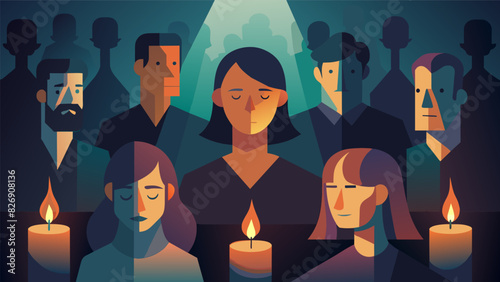 The congregations faces were aglow by the soft light of the candles adding to the mystical and reverent atmosphere.. Vector illustration