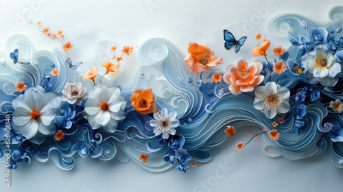 Whimsical paper garden, exquisite butterfly and floral sculptures. crafted with care, illustrating dreams and romance, perfect for banner displays with organic charm