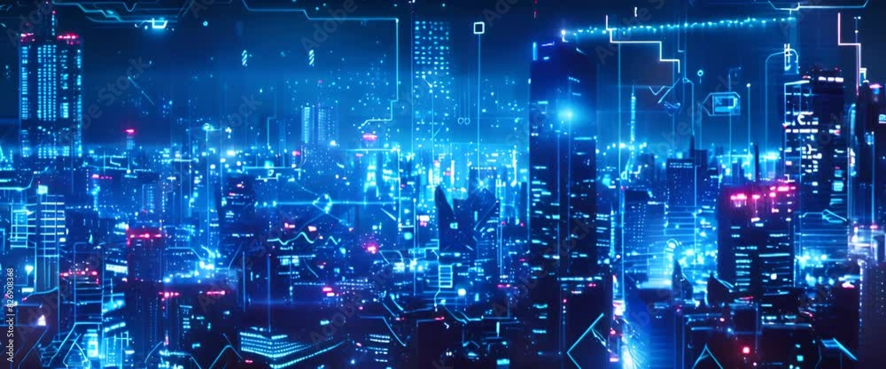 Digital technology scene with a cyberpunk city background. Digital technology scene with a cyberpunk city background.