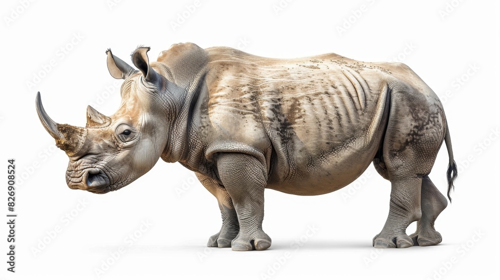 Fototapeta premium Majestic Rhino Standing Alone - Wildlife Conservation Concept in Jungle Habitat