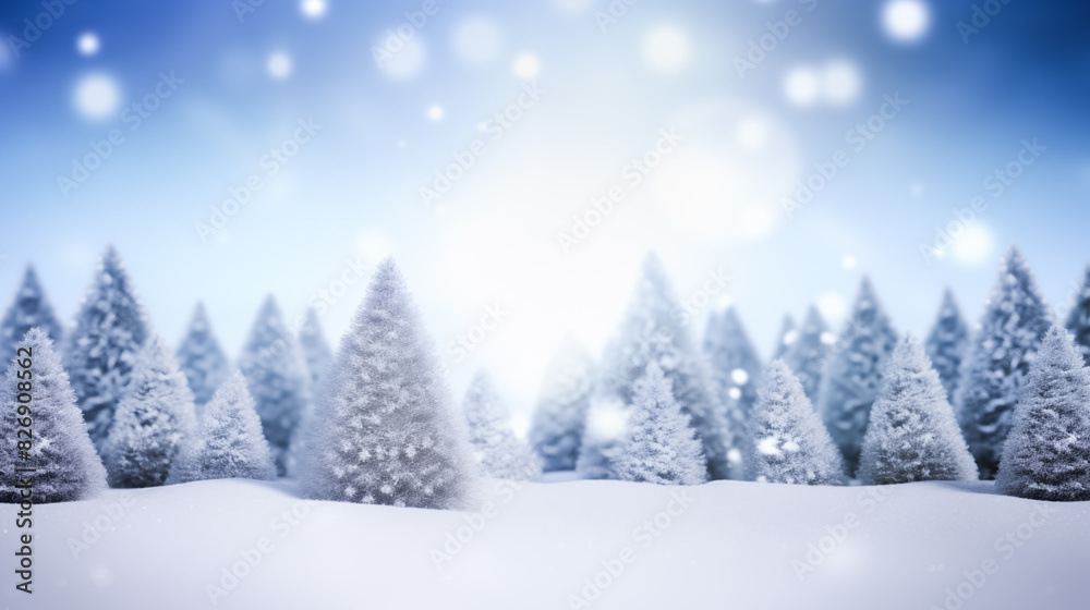 Fototapeta premium Miniature fir trees in winter snowy landscape